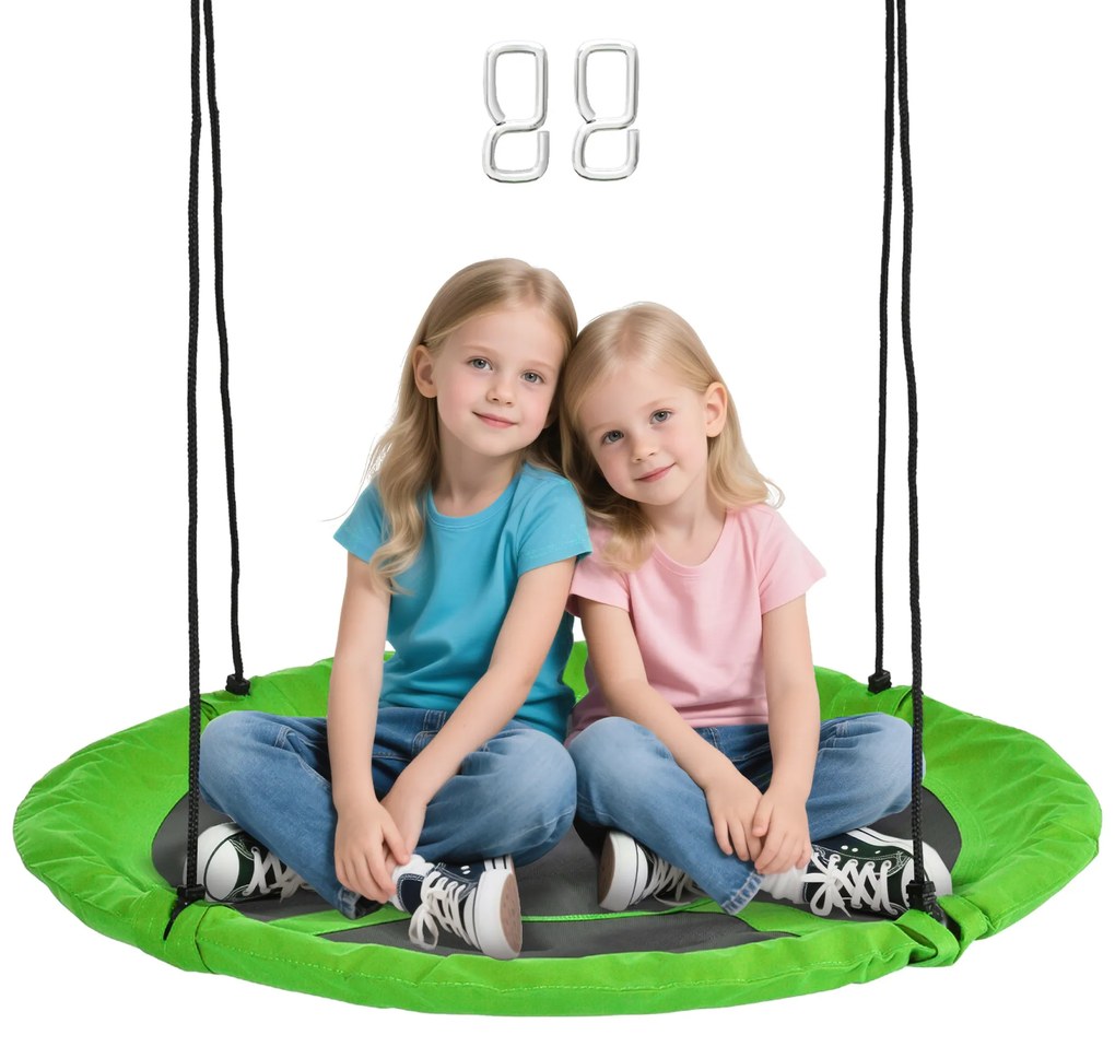 Outsunny Balanță cuib de pasăre rotundă, coș de balanță Ø 110 cm, 4 inele incluse, metal epoxidic, Oxford de înaltă densitate, verde | Aosom Romania