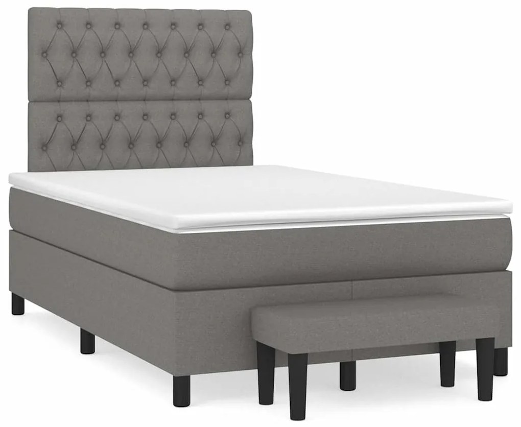 vidaXL Pat box spring cu saltea, gri închis, 120x190 cm, textil