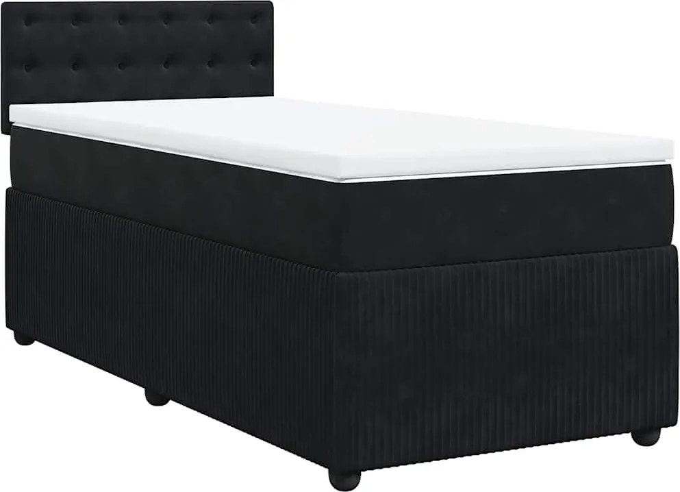 vidaXL Pat box spring cu saltea, negru, 90x190 cm, catifea
