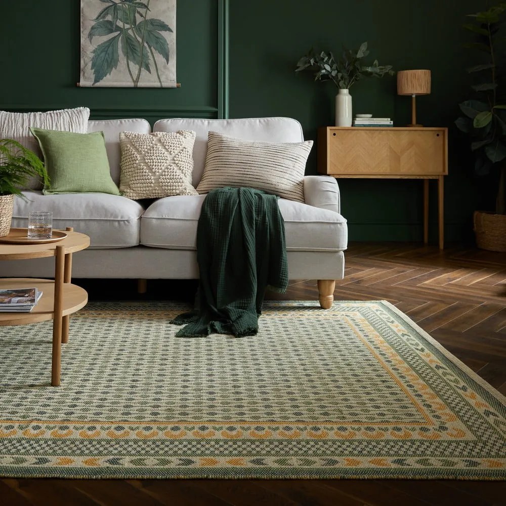 Covor verde din amestec de iută 160x230 cm Mara Jute Border – Flair Rugs