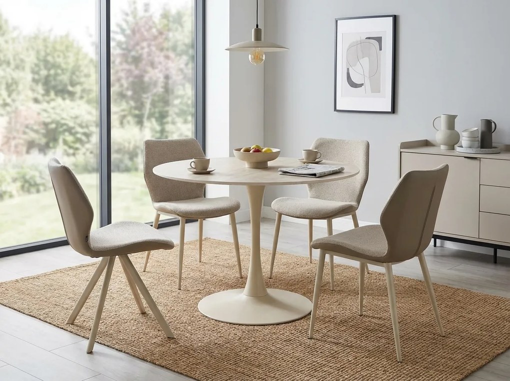 Masa rotunda de dining AMADEO cu blat ceramic 90x90 cm, bej
