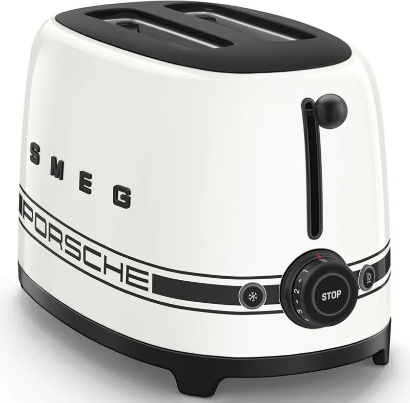Prajitor de paine SMEG 50's Style Porsche TSF01PCWEU, 950 W, 2 felii, 6 trepte, Tava pentru firimituri, Cablu integrat, Otel inoxidabil, Alb