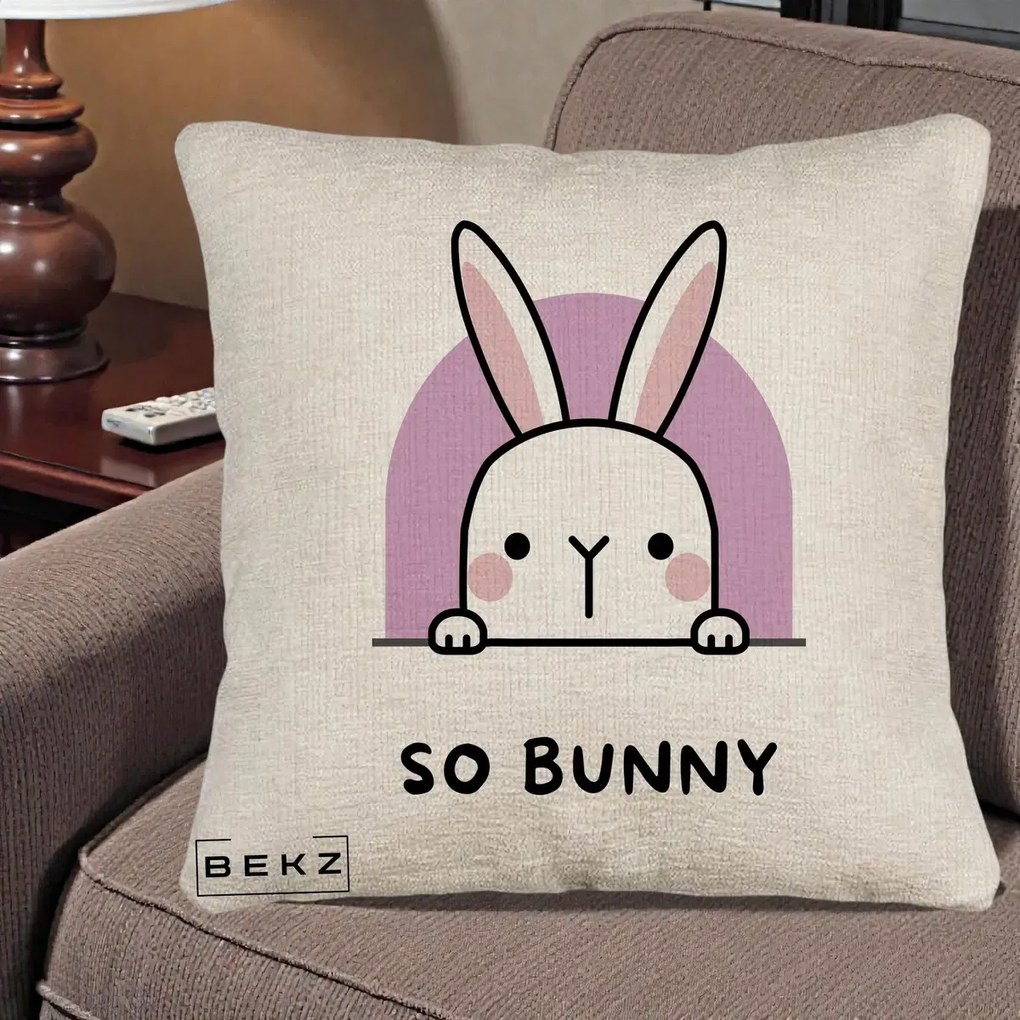 Perna Decorativa So Bunny Kawaii, 40x40 cm, Bej Canapea, Husa Detasabila, Perna Inclusa, BEKZ®
