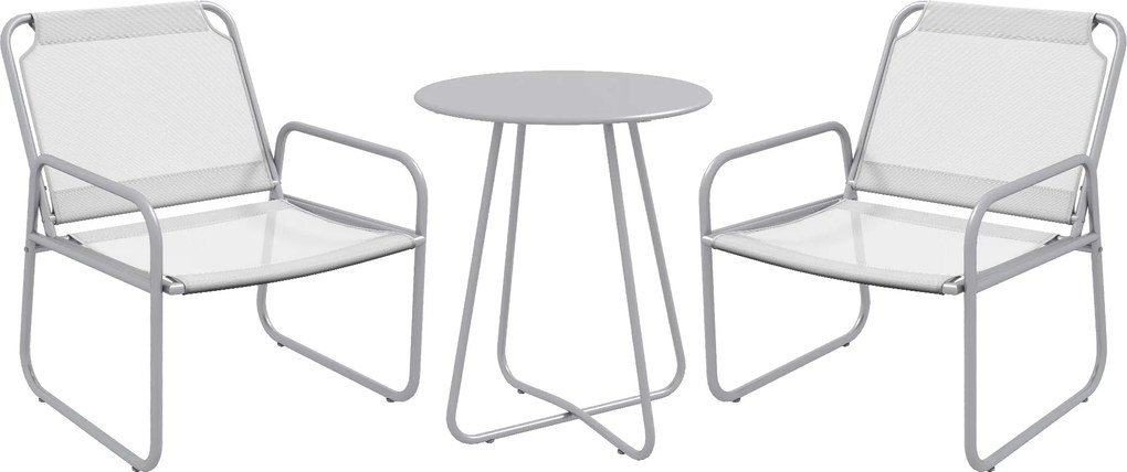 Outsunny Set mobilier de grădină 3 piese, 2 scaune cu tapițerie din material respirabil, 1 măsuță rotundă Ø60 cm, Gri deschis | Aosom Romania