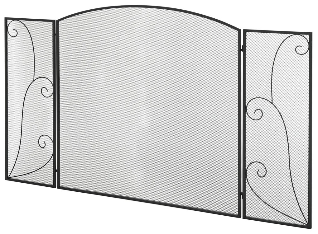 HOMCOM Scut de protecție pentru șeminee, 3 panouri, pliabil, flexibil, metal, negru, 132,5 x 76,5cm | Aosom Romania