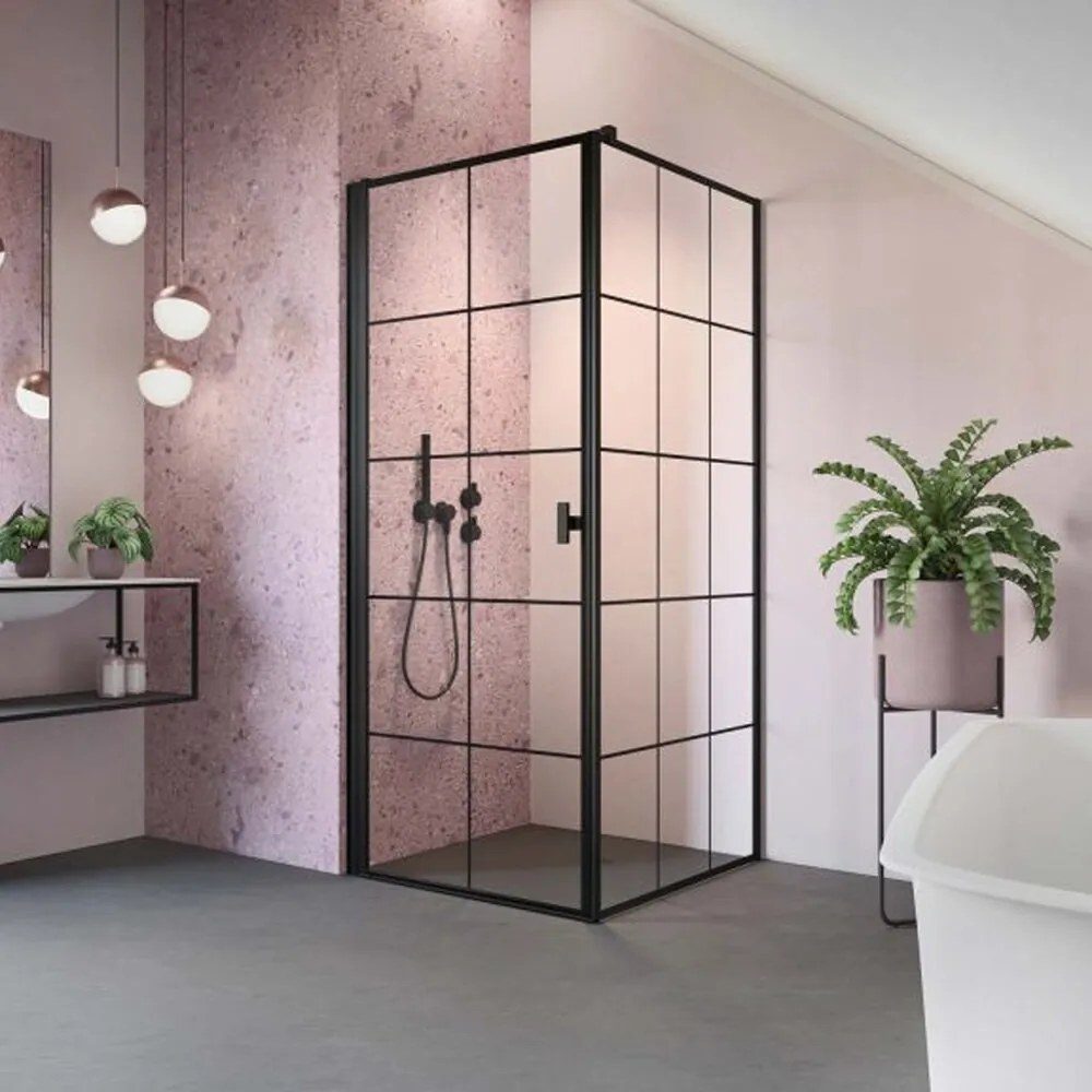 Cabina de dus dreptunghiulara cu usa batanta Radaway Nes KDJ I Factory 90x80 cm finisaj negru mat-transparent stanga