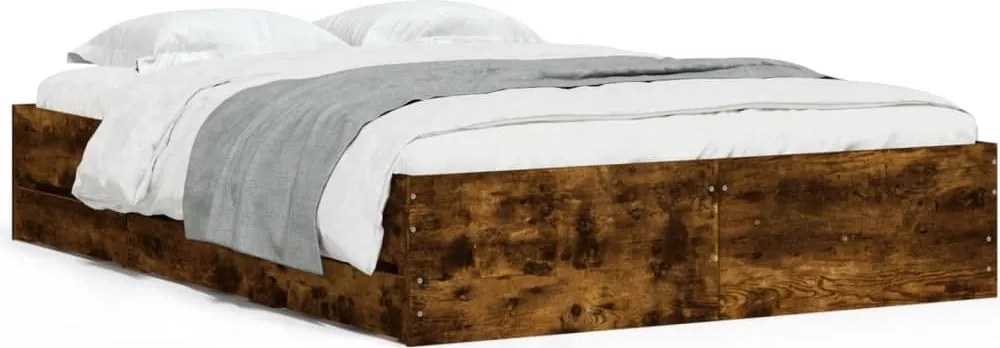 vidaXL Cadru pat cu sertare stejar fumuriu 135x190 cm lemn prelucrat
