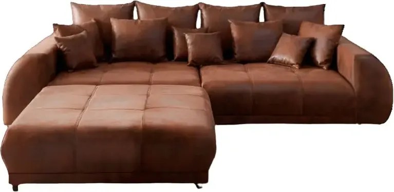 Canapea extensibilă dumonde cu 2 lăzi de depozitare si sezut confortabil din spuma high-density, Verona Madagaskar Brown 310x100 cm cu taburet inclus