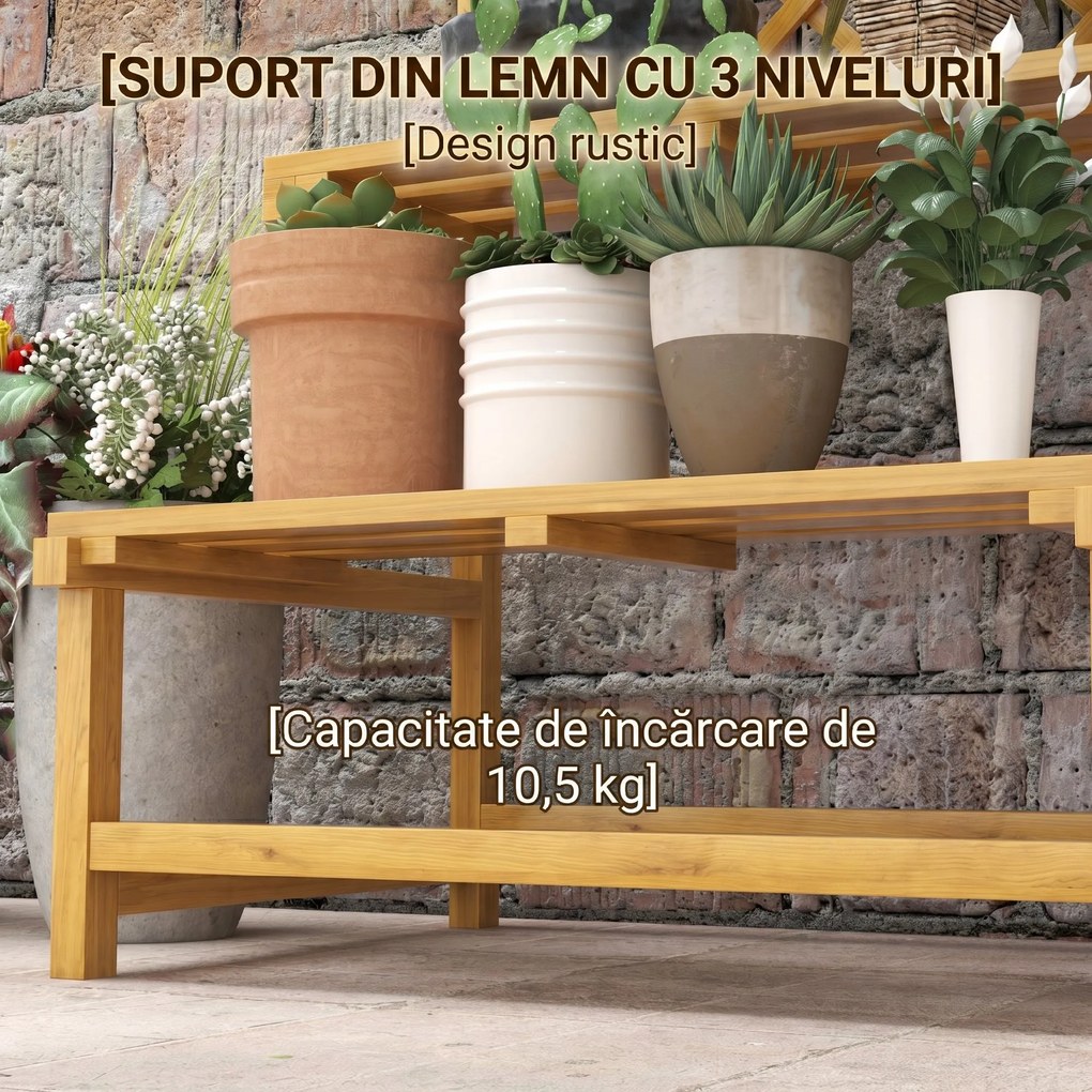 Outsunny Suport pentru plante, raft pentru flori, 2 niveluri, cu spalier și acoperiș, lemn de brad, 75x50x166cm, galben | Aosom Romania