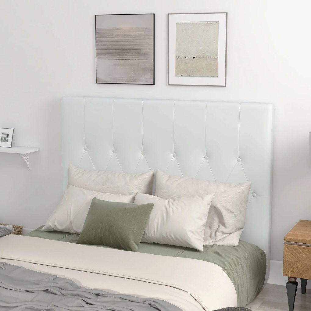 HOMCOM Spătar Pat Matrimonial Capitonată cu Design cu Nasturi, Căpătâi Pat din Piele PU și MDF, 160x7x120 cm, Alb | Aosom Romania