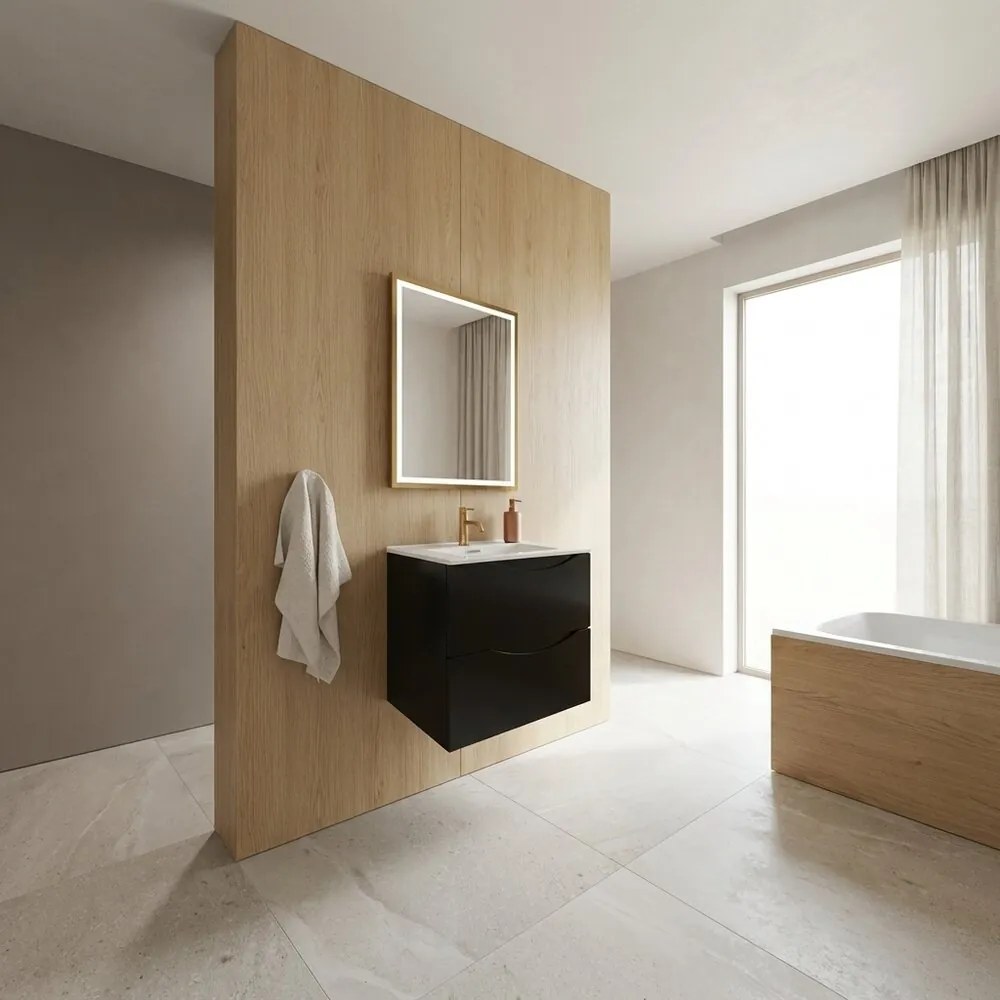 Dulap baza suspendat Rune Asger 2 sertare 80 cm negru mat