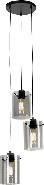 Lampă suspendată de design neagră cu sticlă fumurie cu 3 lumini - Dome