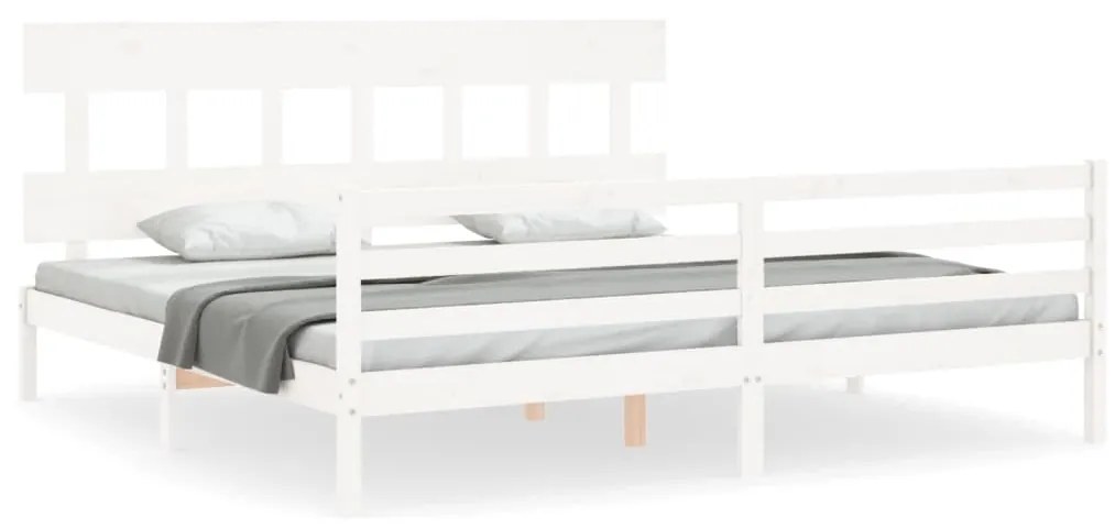 3195177 vidaXL Cadru pat cu tăblie 200x200 cm, alb, lemn masiv