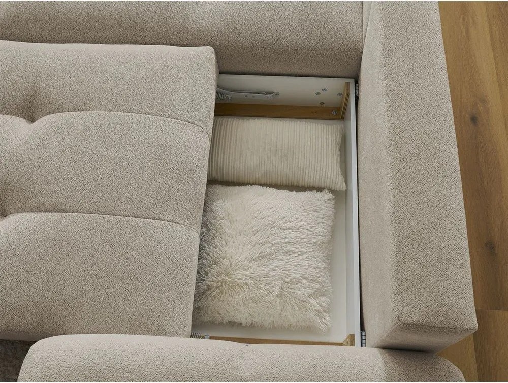 Colțar bej extensibil/cu spațiu de depozitare cu tapițerie din chenille (cu colț pe partea stângă/cu șezlong) Roxelane – Bobochic Paris