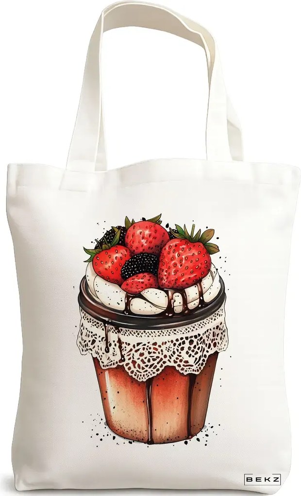 Sacosa de Panza pentru Cumparaturi, Geanta Tote, model Stylish Coffee 3 38 x 34.5 cm, Alba, BEKZ®