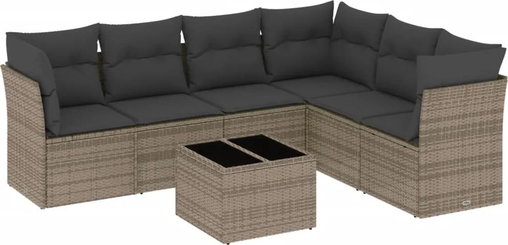 vidaXL Set canapele de grădină, 7 piese, cu perne, gri, poliratan