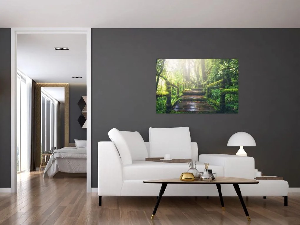 Tablou - trepte din lemn în pădure (90x60 cm)