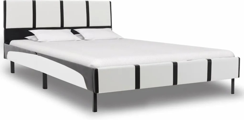 Cadru de pat, alb si negru, 160 x 200 cm, piele artificiala