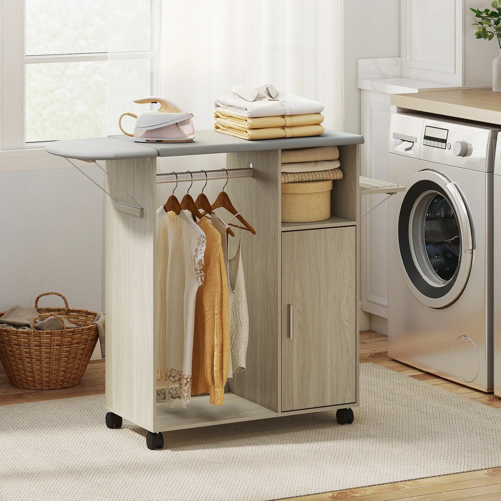 HOMCOM Dulap Masa Calcat – 3 Rafturi, Blat Burete &amp; Ghidaj Rufe | Aosom Romania