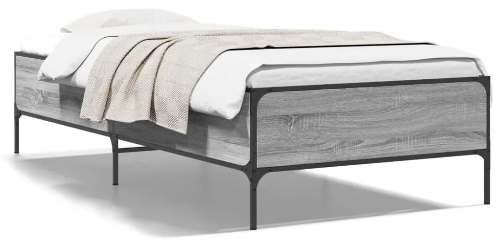 844964 vidaXL Cadru de pat, gri sonoma, 100x200 cm, lemn prelucrat și metal