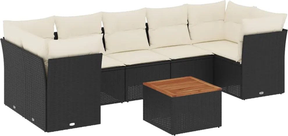 vidaXL Set mobilier de grădină cu perne, 8 piese, negru, poliratan