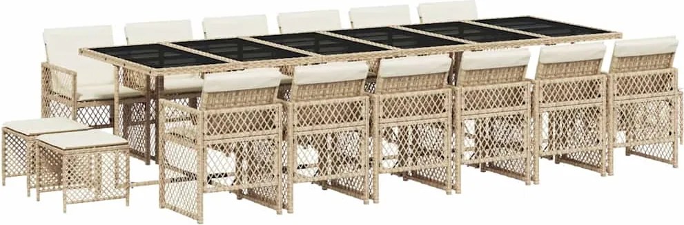 vidaXL Set mobilier de grădină cu perne, 17 piese, bej, poliratan