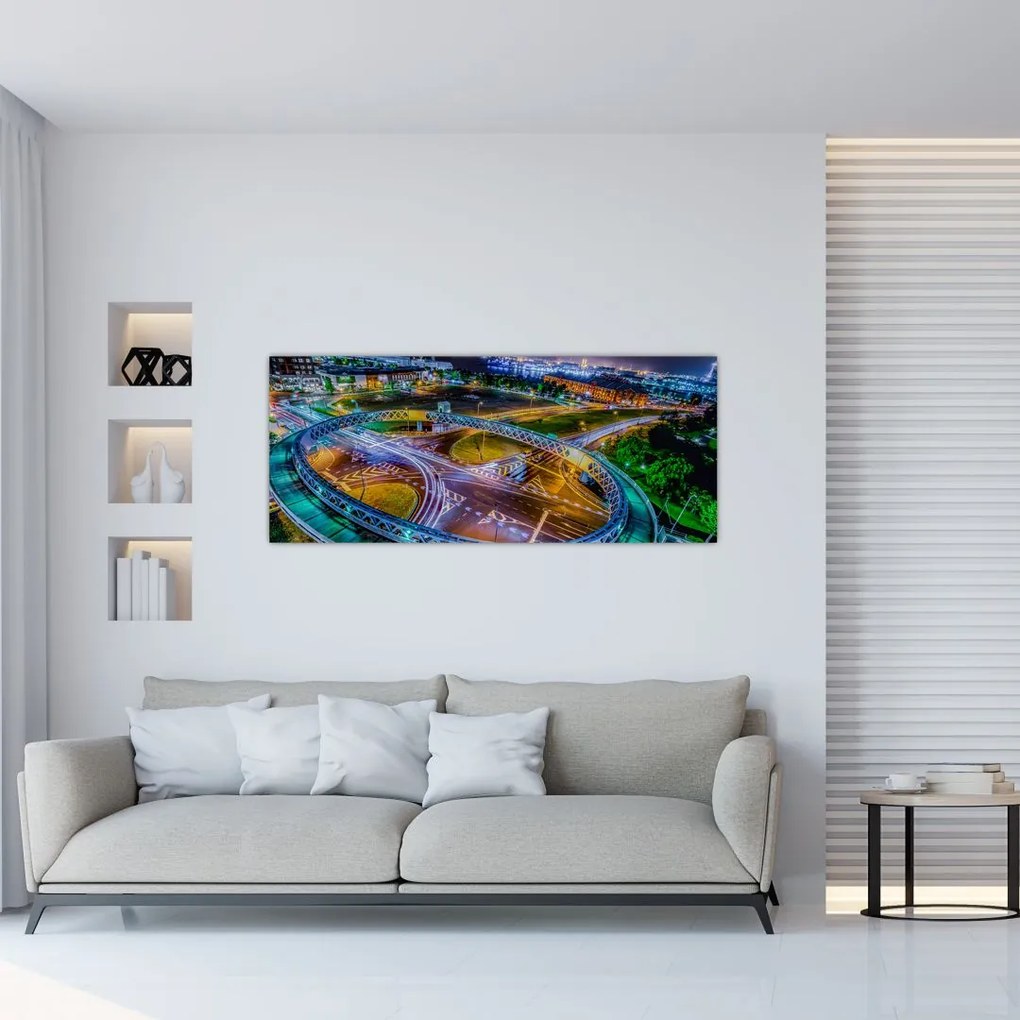 Tablou panorama orașului nocturn (120x50 cm)
