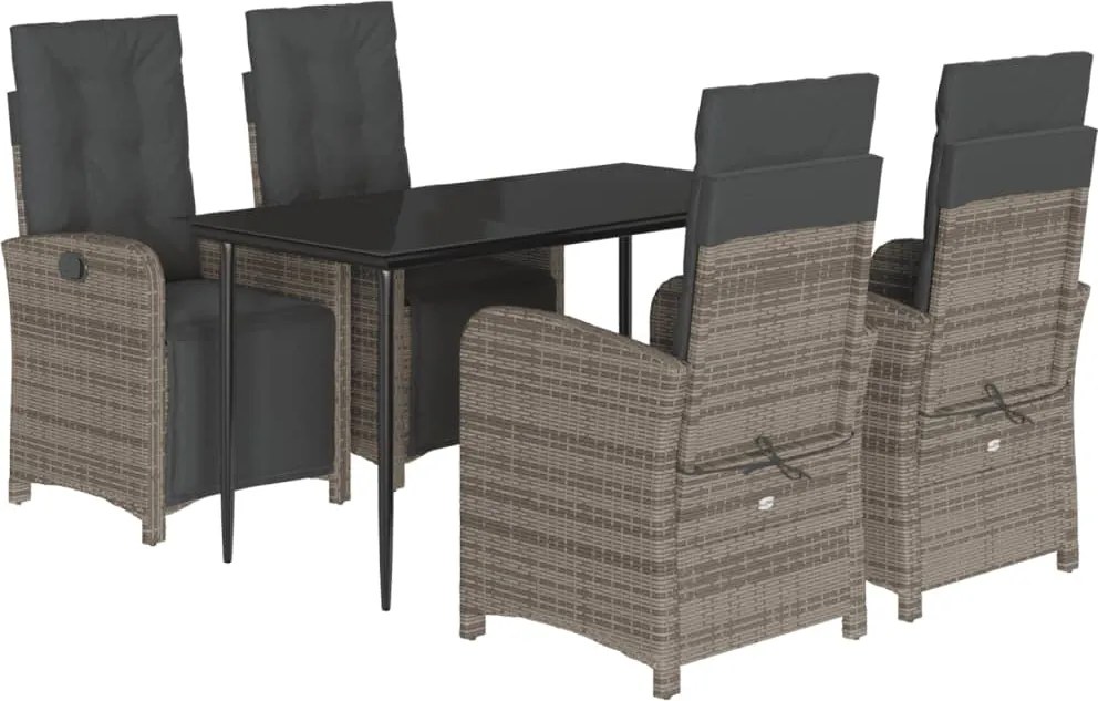 vidaXL Set mobilier de grădină cu perne, 5 piese, gri, poliratan
