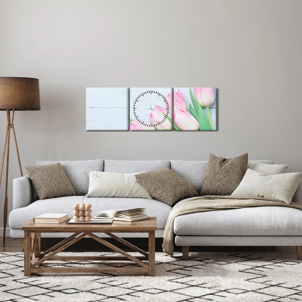 Tablou - Buchet de lalele (cu ceas) (90x30 cm)