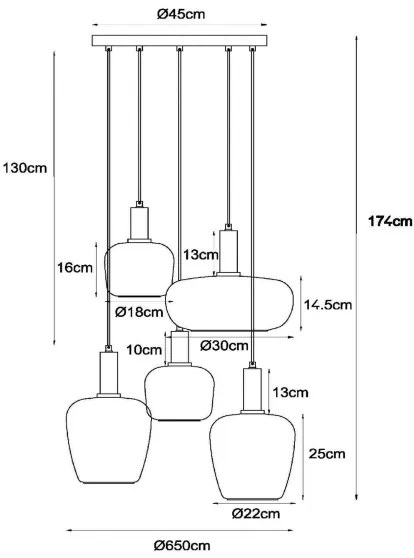 Lustră pe cablu Lucide 45408/15/99 ILONA 5xE27/40W/230V negru/bej