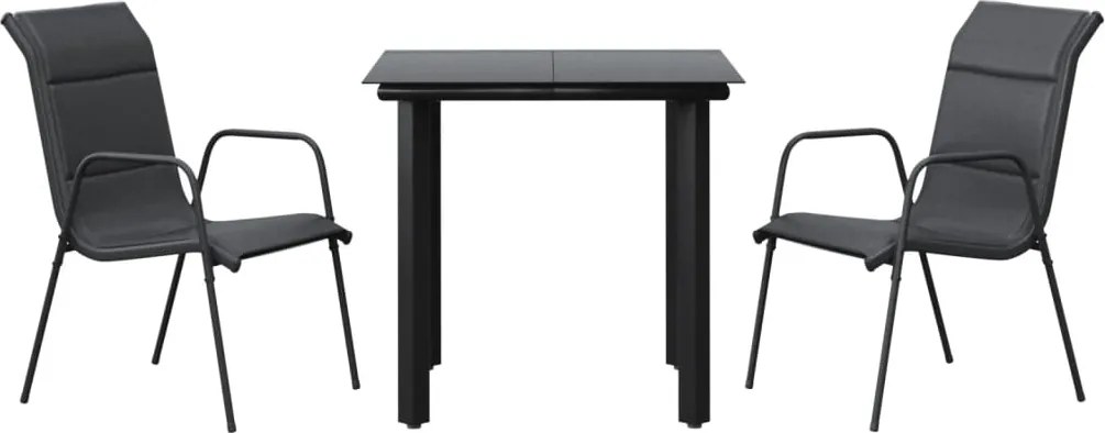 vidaXL Set mobilier de grădină, 3 piese, negru, textilenă și oțel