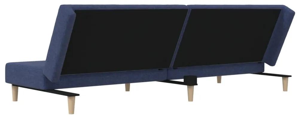 Canapea extensibila cu 2 locuri si taburet, albastru, tesatura Albastru, Cu suport de picioare