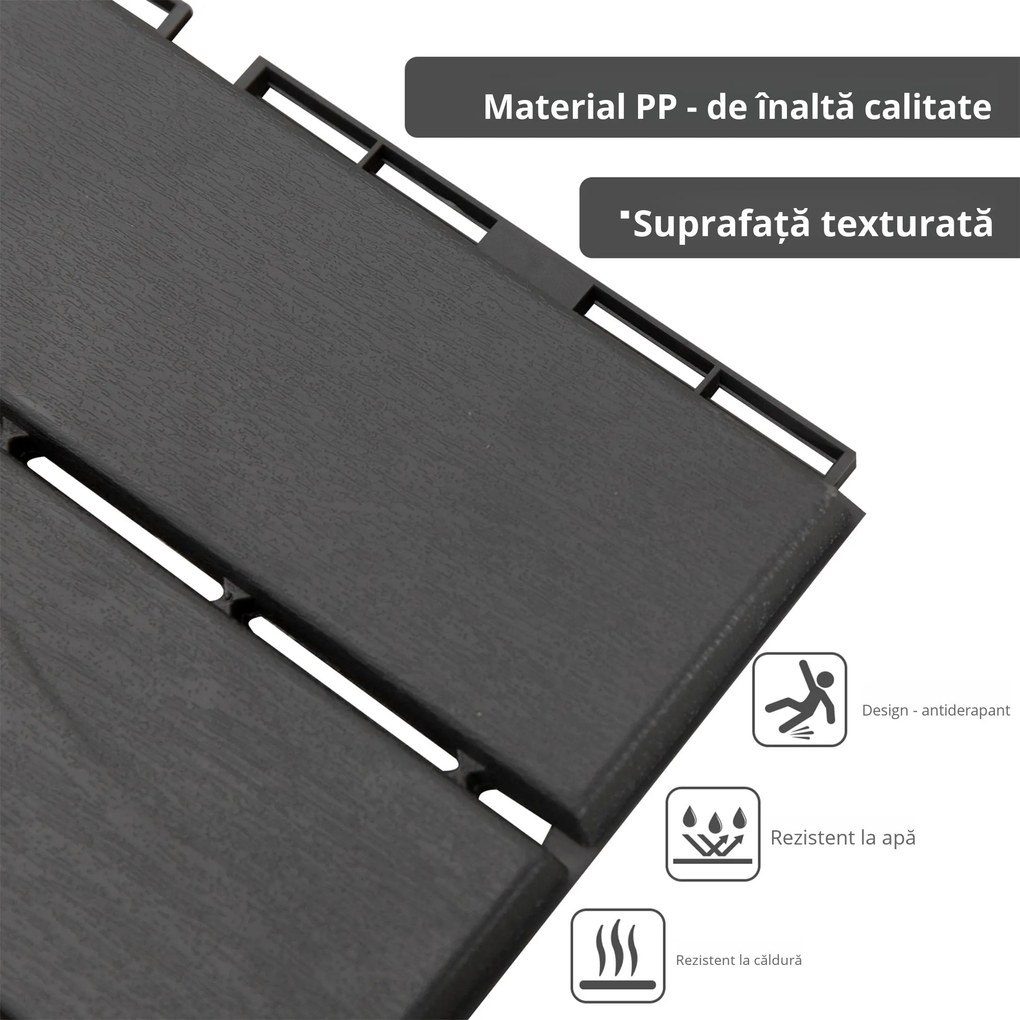 Outsunny Set 9 Cărămizi de Cuplat pentru Pavaj Terasă 30x30x2cm 0.81mq Negru | Aosom Romania