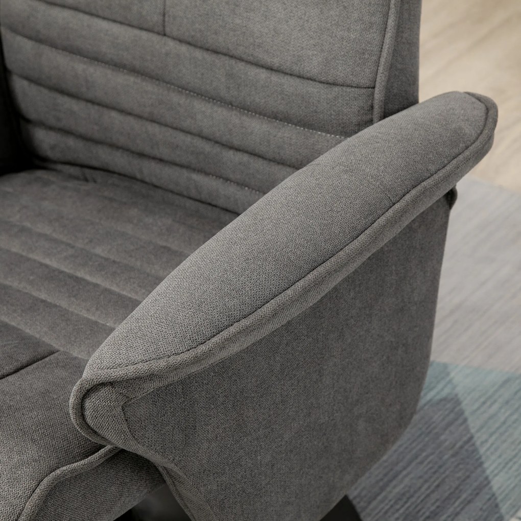 HOMCOM Fotoliu relax cu taburet, spătar reglabil, 69 cm x 71 cm x 104 cm, Gri închis + Negru | Aosom Romania