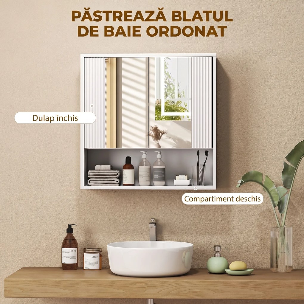 HOMCOM，Dulap de Baie Suspendat, Uși Soft-close, Raft Reglabil，60 x 16 x 60 cm，Alb | Aosom Romania
