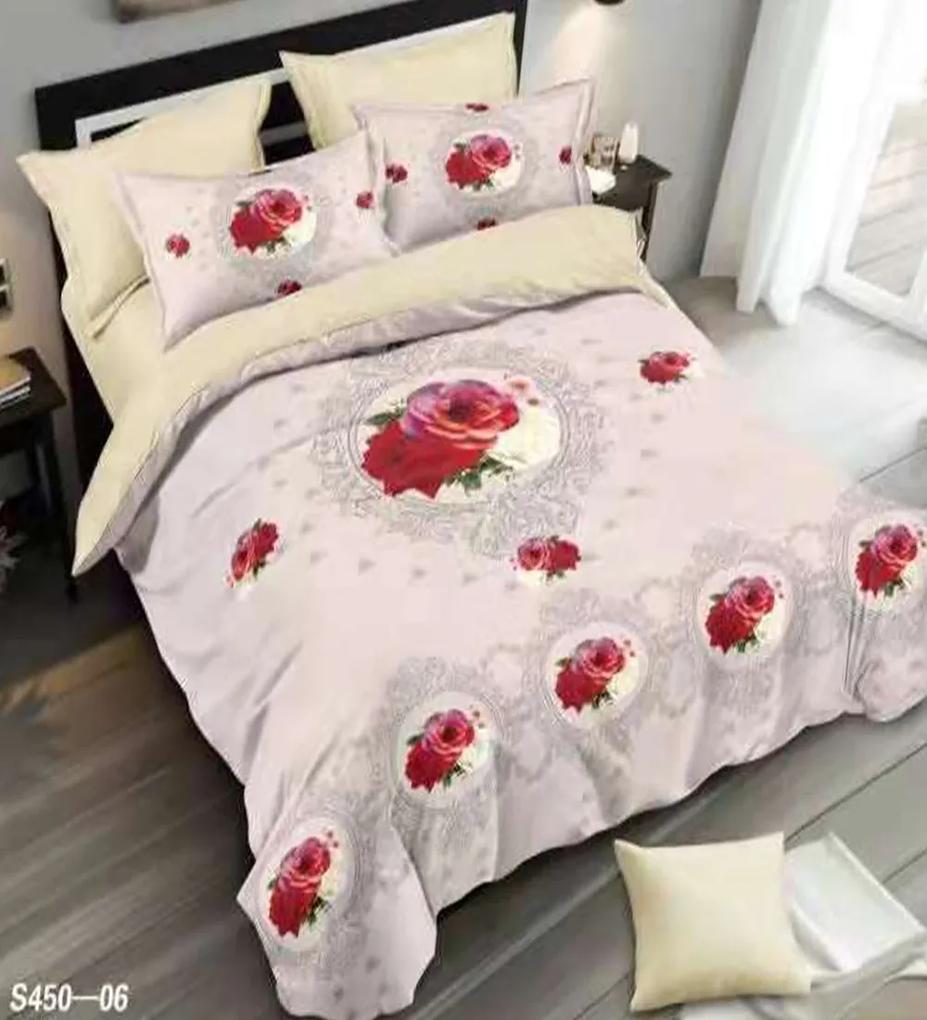 Lenjerie de pat din catifea, pat 2 persoane, 6 piese, roz, S450-06