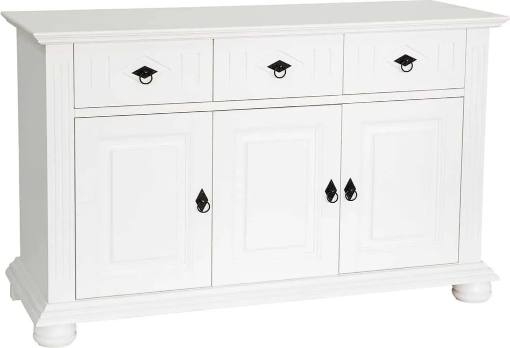 Comodă lemn masiv alb Natalie, 115 × 41 × 78 cm