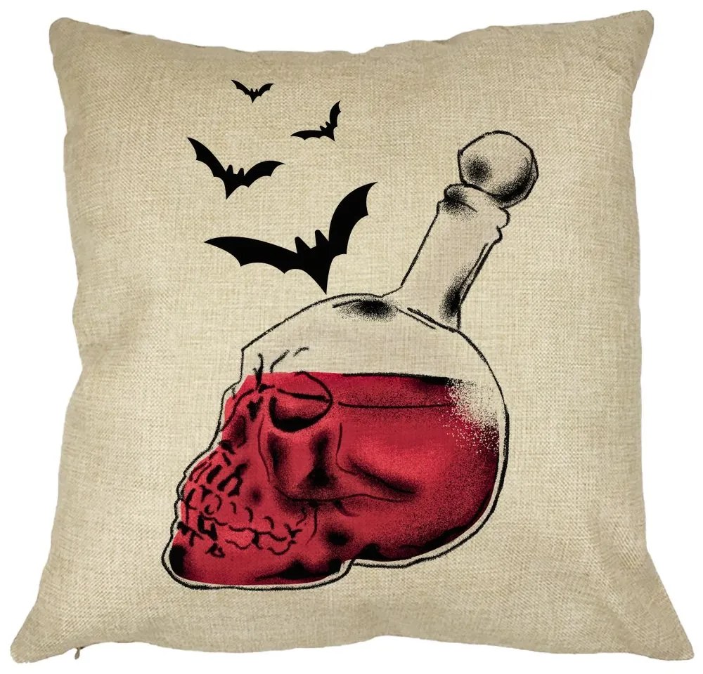 Perna Decorativa cu motiv Sticla Craniu de Halloween 1, 40x40 cm, Husa Detasabila, Burduf