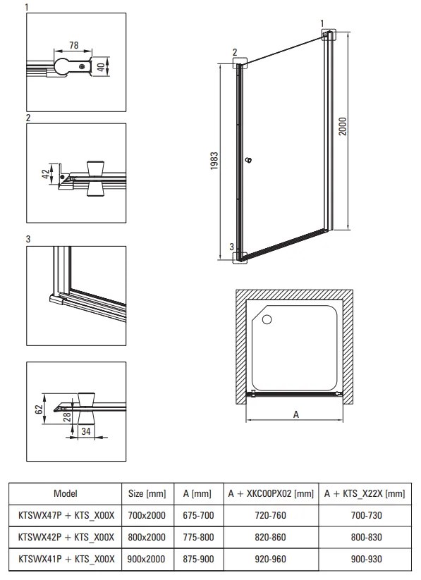 Usa sticla dus batanta 70x200 cm profil crom Deante Kerria Plus 2 700x2000 mm, Crom lucios