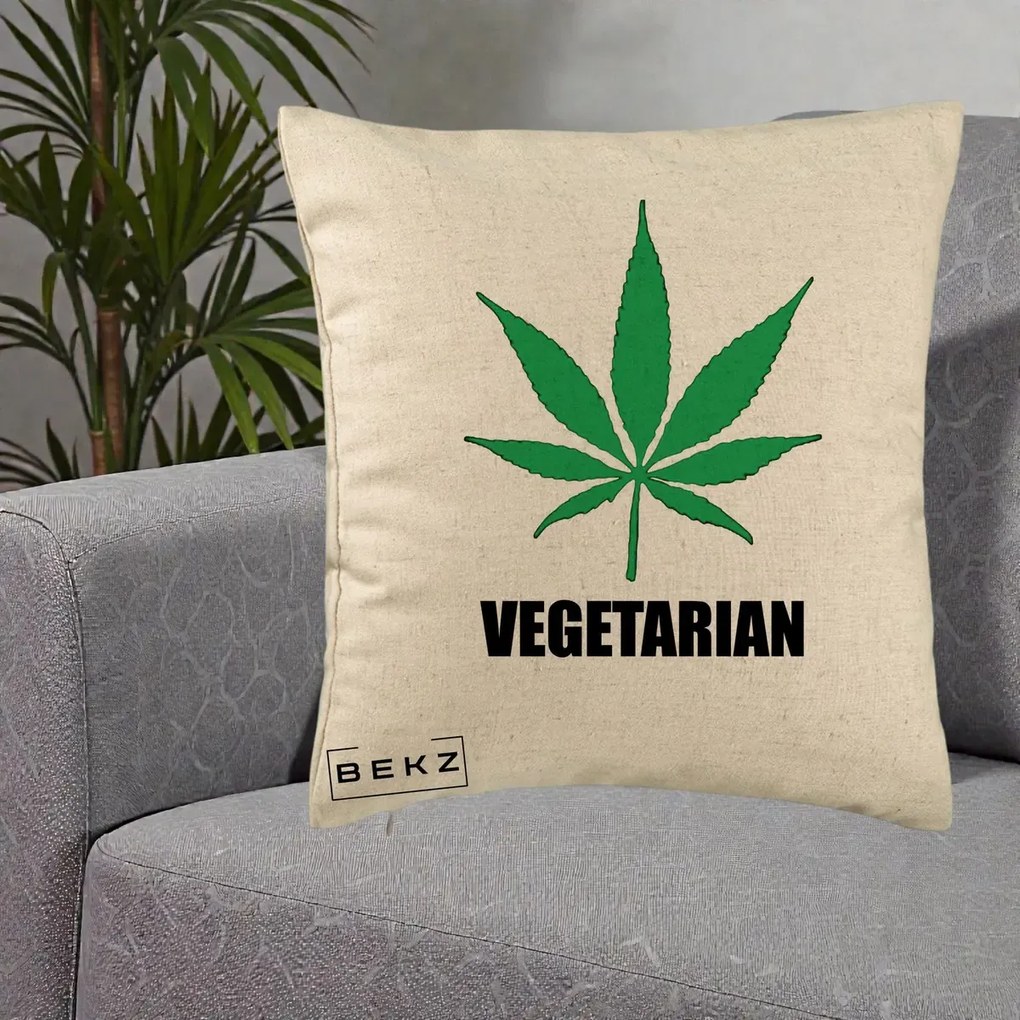 Perna Decorativa Vegetarian cu Frunza, 40x40 cm, Bej, Husa Detasabila, Perna Inclusa, BEKZ®