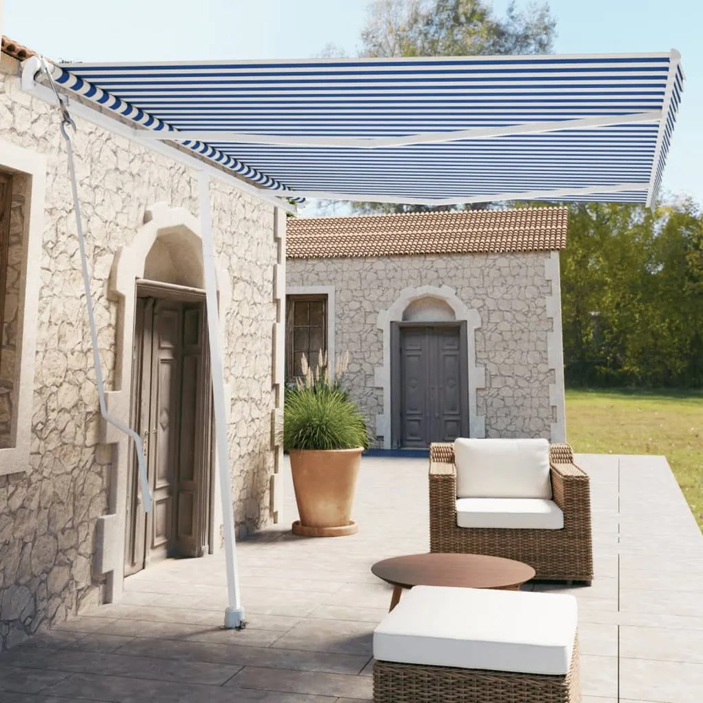 vidaXL Copertină autonomă retractabilă automat albastru&amp;alb 350x250 cm