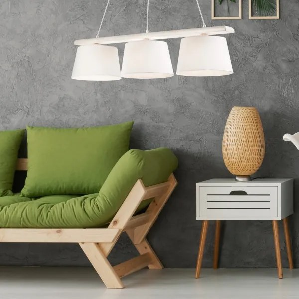 Lustră suspendată pe cablu AIDA, 3xE27/60W/230V, Ø 25 cm, stejar/alb