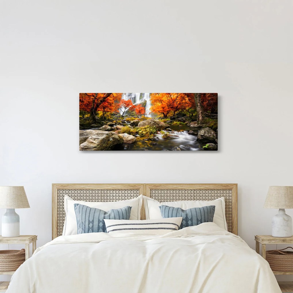 Tablou - Cascade în peisaj de toamnă, portocaliu (120x50 cm)
