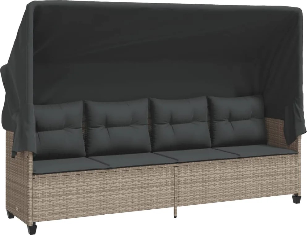 vidaXL Șezlong cu baldachin și perne, gri deschis, poliratan