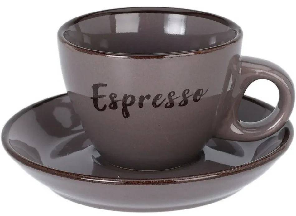 Ceașcă de gresie cu farfurioară Espresso, 100 ml,gri închis