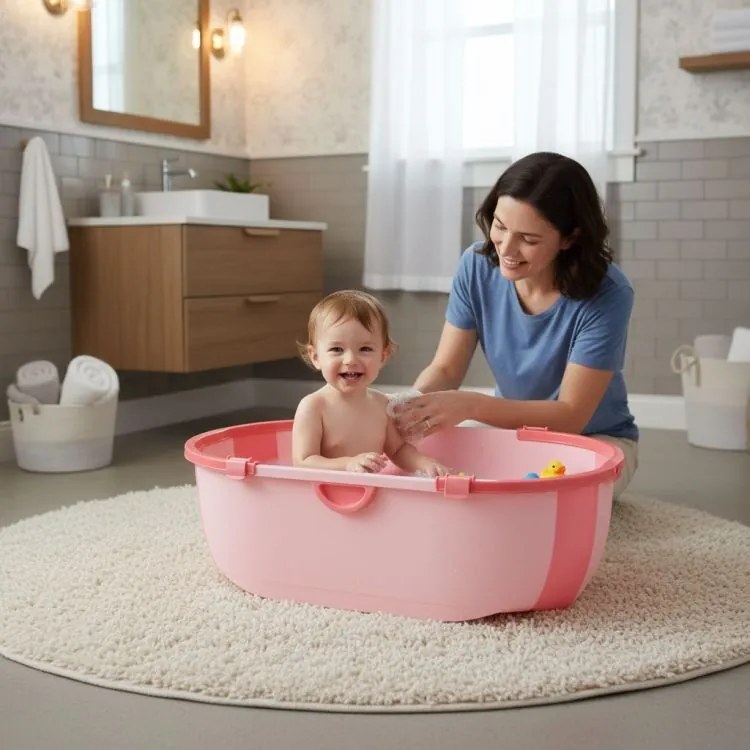 Cada de baie pliabilă din silicon pentru copii - roz