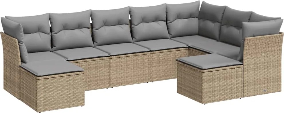 vidaXL Set canapele de grădină, 9 piese, cu perne, bej, poliratan