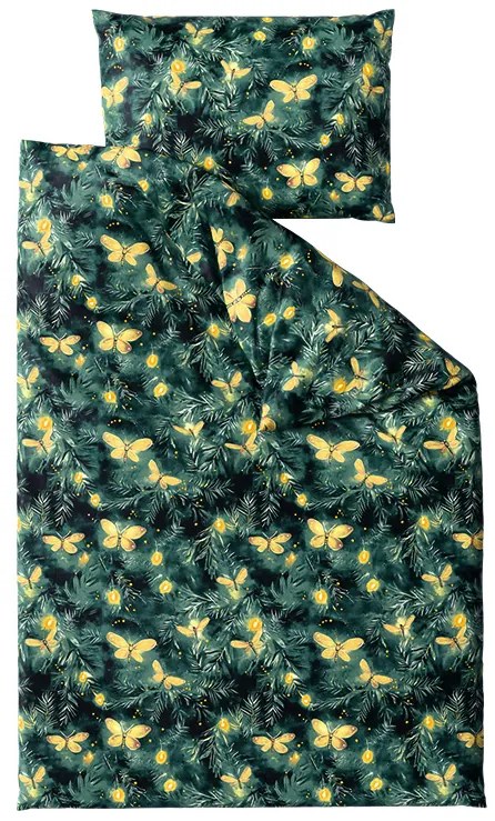 Lenjerie cocolino YELLOW BUTTERFLY verde inchis Dimensiune lenjerie de pat: 70 x 90 cm | 140 x 220 cm