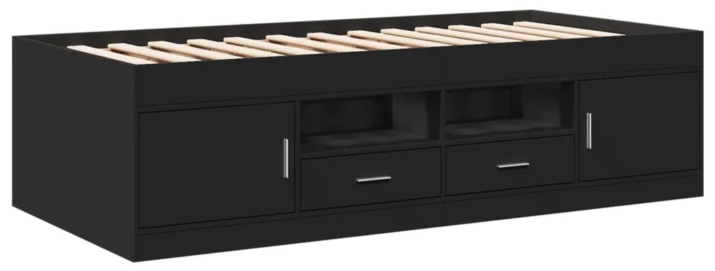 3280259 vidaXL Cadru pat de zi cu sertare, negru, 75x190 cm, lemn prelucrat