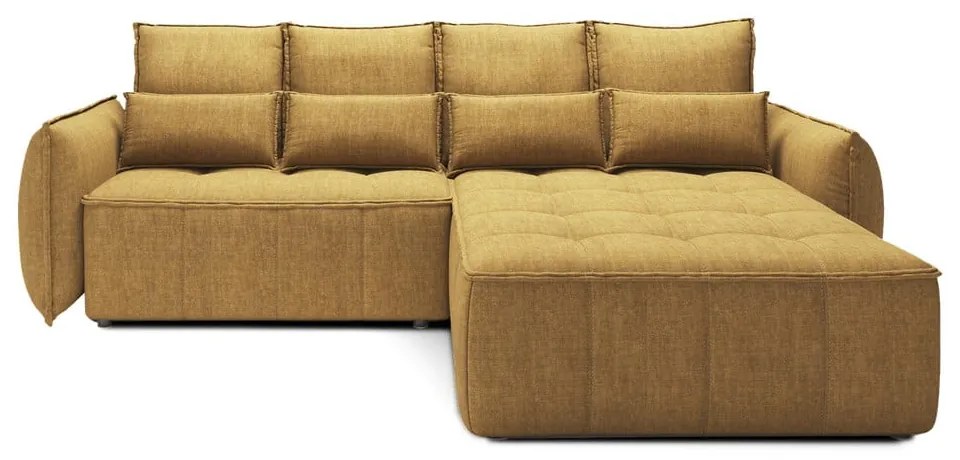 Colțar galben extensibil/cu spațiu de depozitare cu tapițerie din catifea (cu colț pe partea dreaptă/cu șezlong) Campo – ELTAP